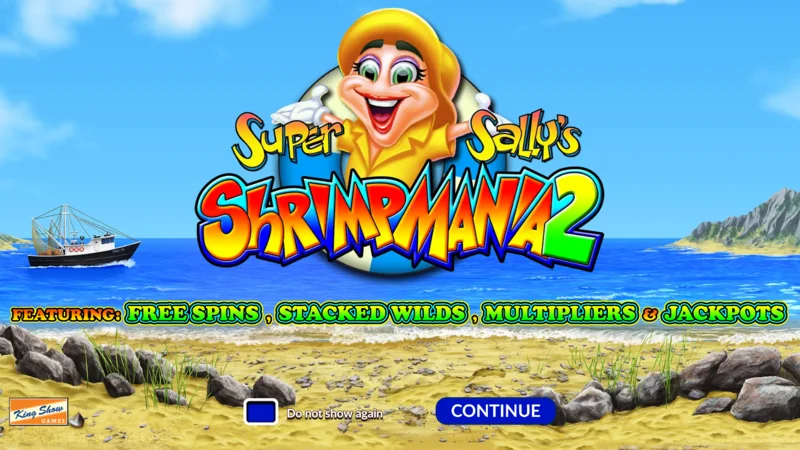 Super Sally's Shrimpmania 2 – ecranul principal cu role 5x4 și o grilă de 40 de linii de plată